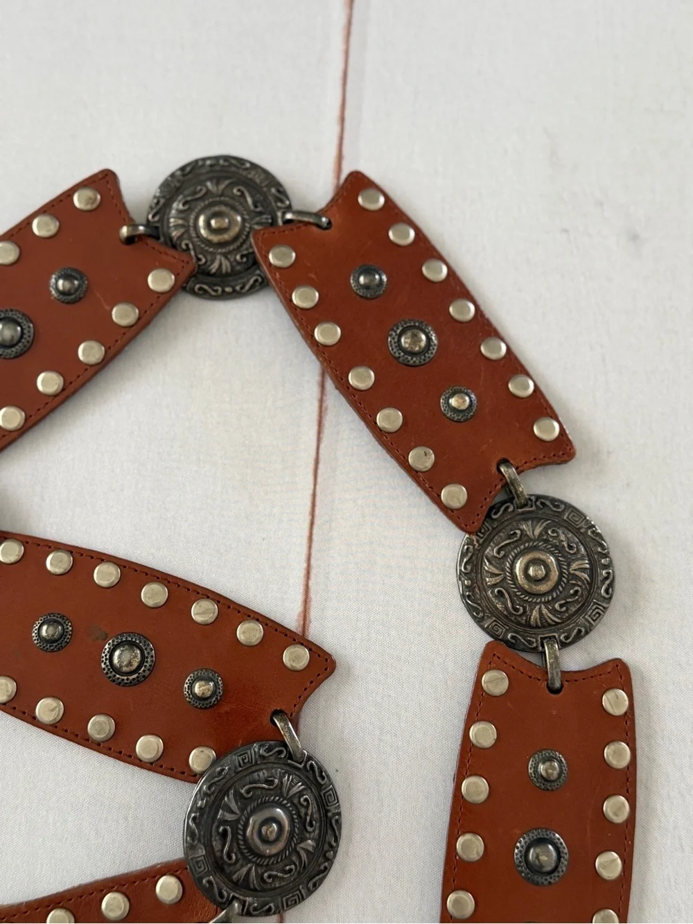 Etcetera Western Concho Studded Leather Belt Brown Boho Southwestern Belt